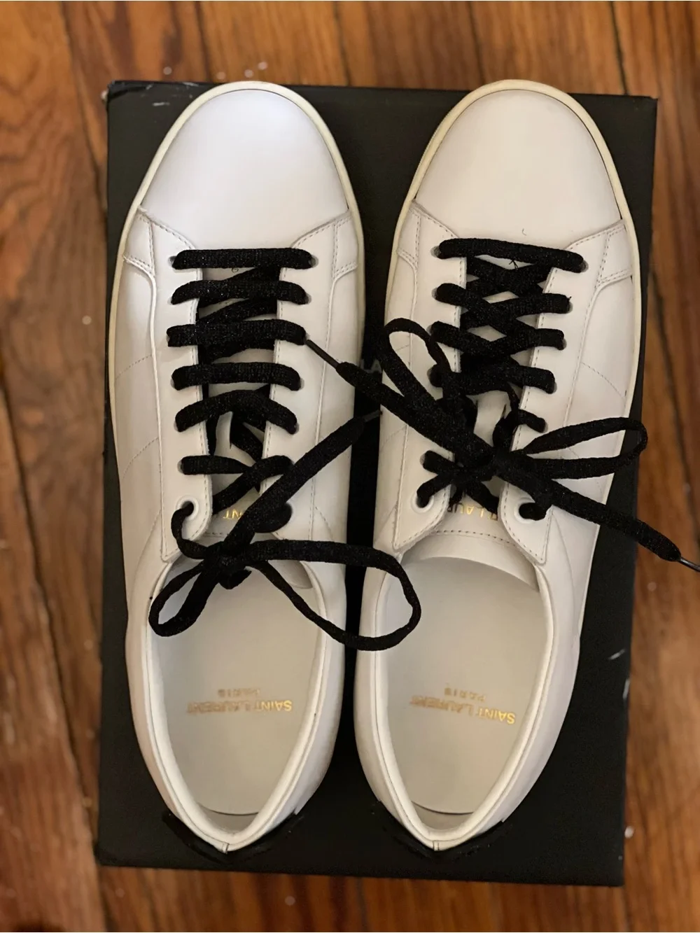 Saint Laurent White Leather Sneakers with Black Laces